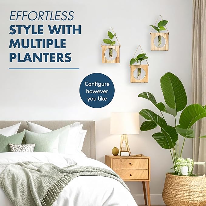 · GARDEN REPUBLIC · Propagation Stations Set of 3 - Propagation Vases for Plants - Hanging Wooden Wall Planter and Glass Test Tubes - Indoor Plant Holder, Hydroponic Decor