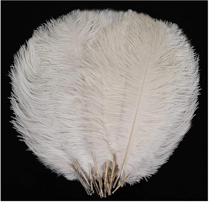 YAKRUNA 30PCS White Ostrich Feathers for Centerpieces for Wedding Birthday Gatsby Party, 12-14 Inches Bulk Decorative Plumes for Vase & Table & Christmas Tree Decor (30-35cm, White)