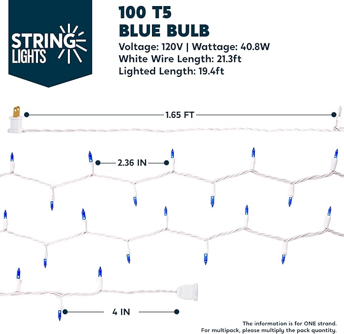 Joiedomi Christmas Lights Outdoor,100 Count Blue Christmas Tree Lights Indoor,21.4ft String Xmas Decorations for Dorm Classroom Bedroom Holiday Wedding Party,White Wire