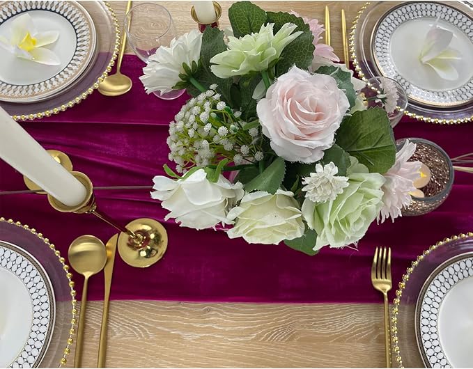 Luxurious Velvet Table Runner, 10ft Wedding Reception Decorations, 20x120inch Soft Velvet Fabric, Table Linen Overlay, Wedding Table Runners (Fuchsia, 20X120inch)