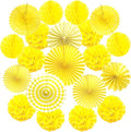 Hanging Paper Fan Set, Tissue Paper Pom Poms Flower Fan and Honeycomb Balls for Birthday Baby Shower Wedding Festival Decorations - Yellow
