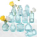 Bud Vases Set of 12, Blue Glass Vase Small Vintage Flower Vase for Decor Ribbed Glass Bud Vases in Bulk Wedding Decor Bridal Shower Party Centerpieces Home Room Table Decorations