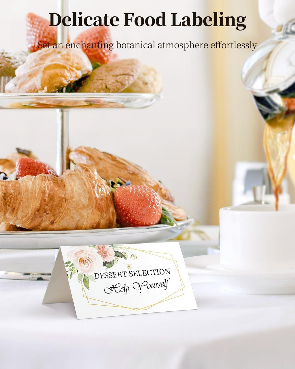 Uniclife 60 Pcs Floral Place Cards for Wedding Buffet Tables | 60 folded watercolor rose place cards create elegant seating labels and food tags for weddings, banquets and buffets.