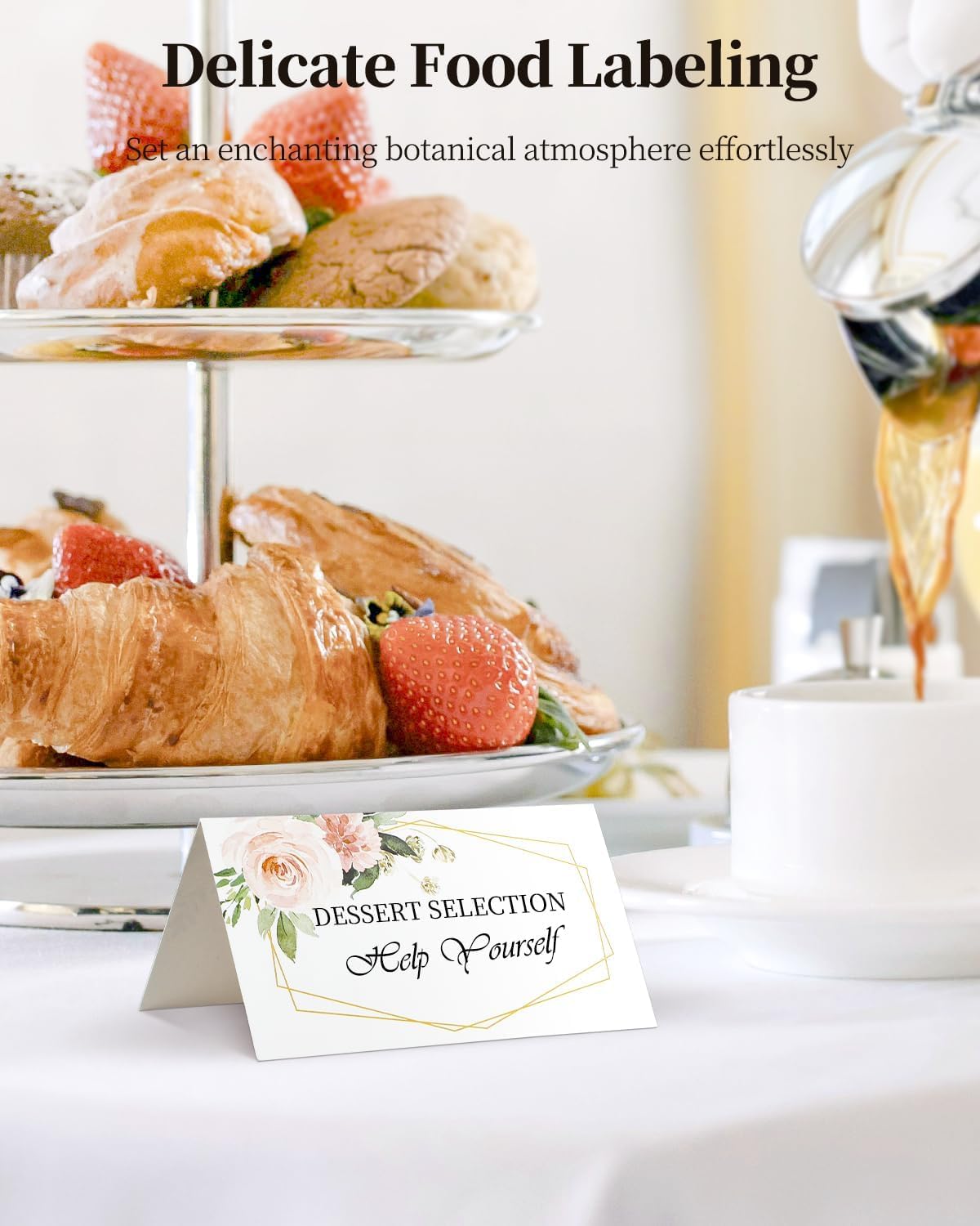 Uniclife 60 Pcs Floral Place Cards for Wedding Buffet Tables | 60 folded watercolor rose place cards create elegant seating labels and food tags for weddings, banquets and buffets.