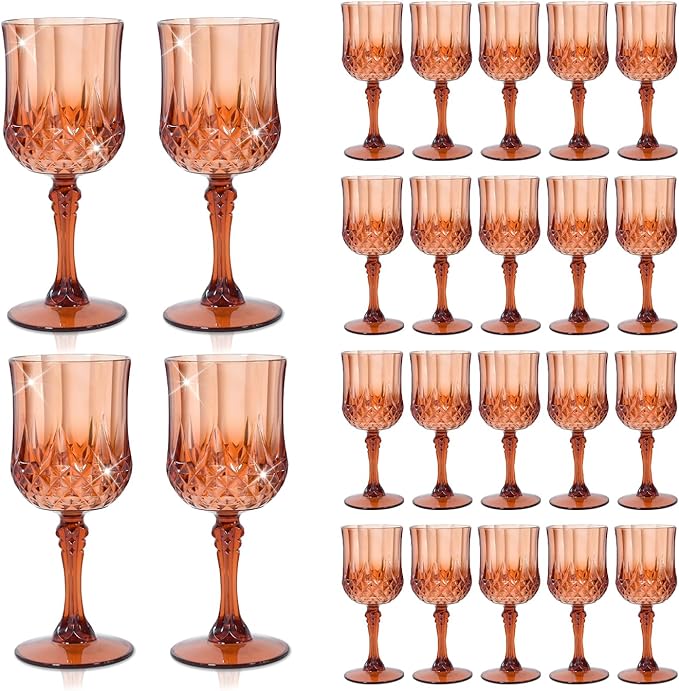 24 Pcs Plastic Rose Gold Stemmed Wine Glasses, 7oz, Unbreakable, BPA-free, Dishwasher Safe, Perfect for Weddings, Parties, and Everyday Use