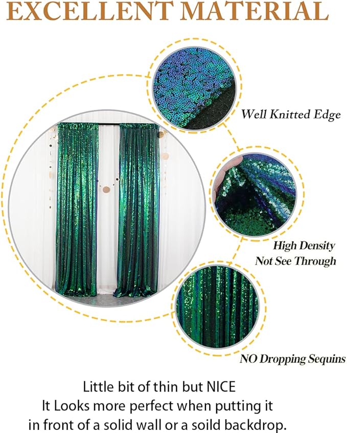 ShinyBeauty Sequin Curtains 2 Panels 2FTx8FT Iridescent Green Photo Booth Backdrop Prom Backgrounds Baby Shower Backdrop Wedding Ceremony Birthday Party Decorations