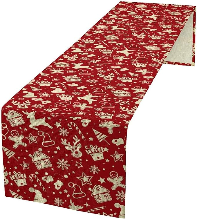 Christmas Table Runner,Seasonal Winter Deer Table Decoration Snowflake Table Cloth Kitchen Dining Table Decoration for Home Party Decor 13x120 Inch