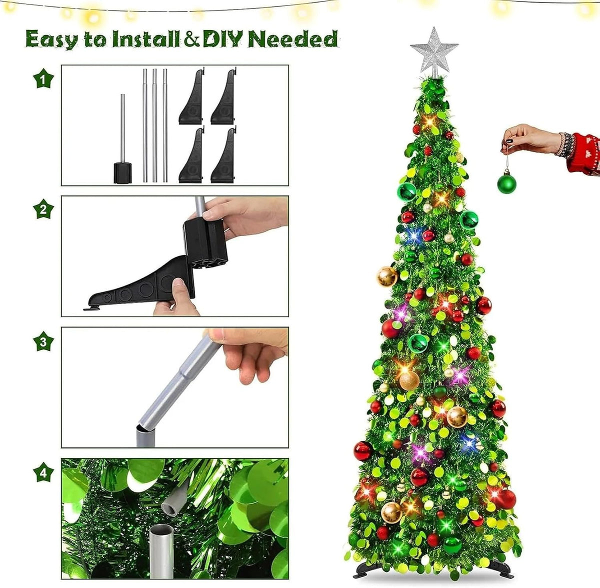 n&t nieting pop up christmas tree with lights, package contents