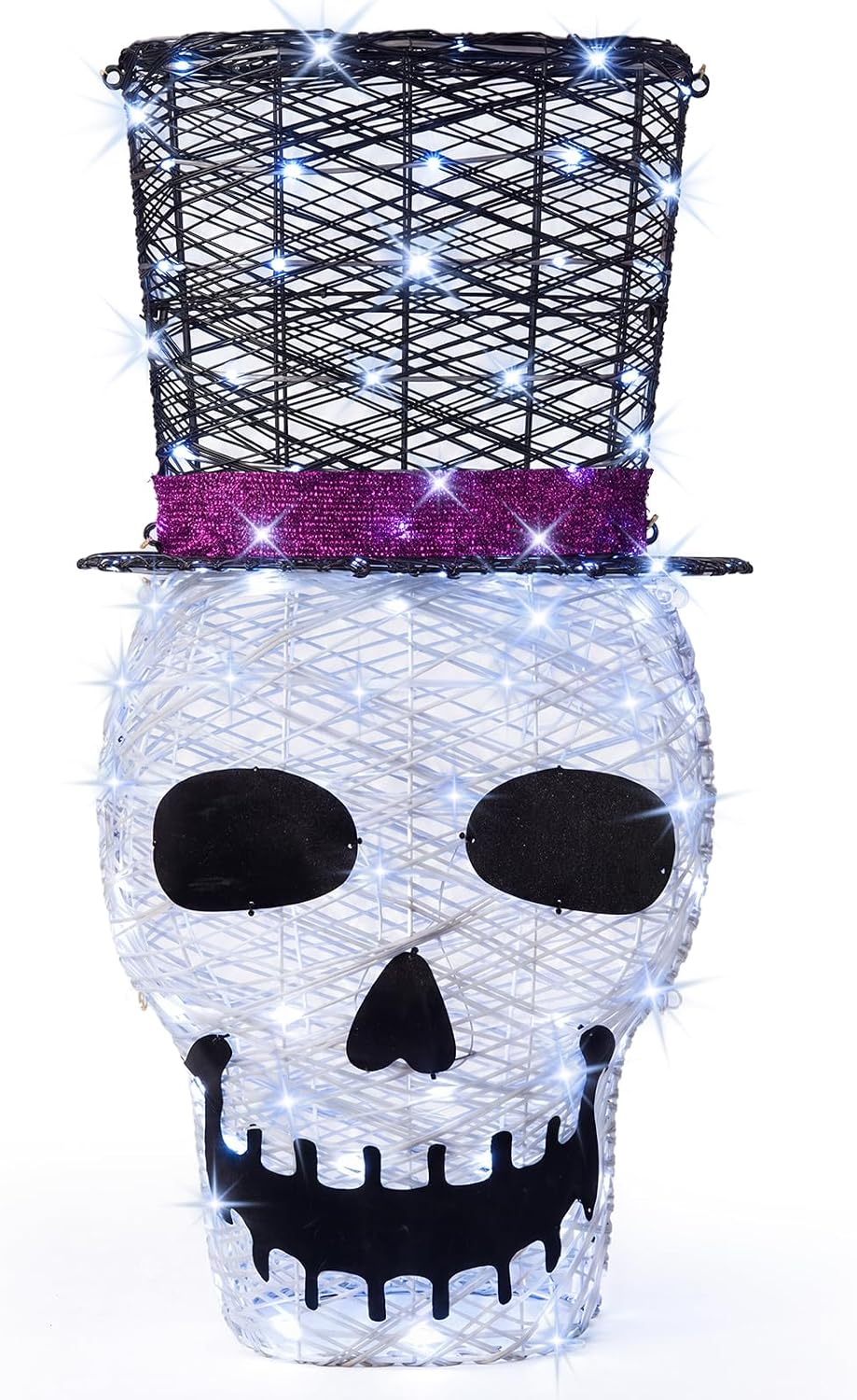 36" lighted skull with top hat,100 led prelit, main product view