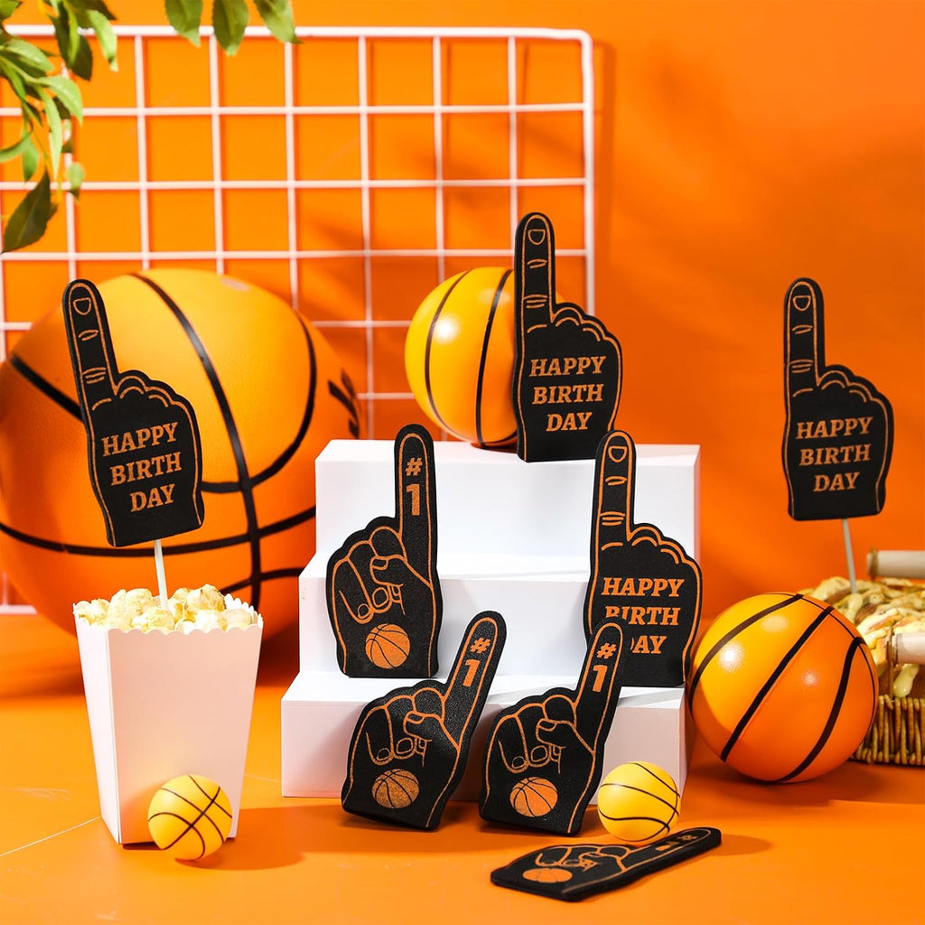 Foilswirl 24 Pack Foam Finger Cheerleading Foam Hand Sports Themed Party Favors for Celebration Events School Birthday Sporting Party Decoration (Basketball)