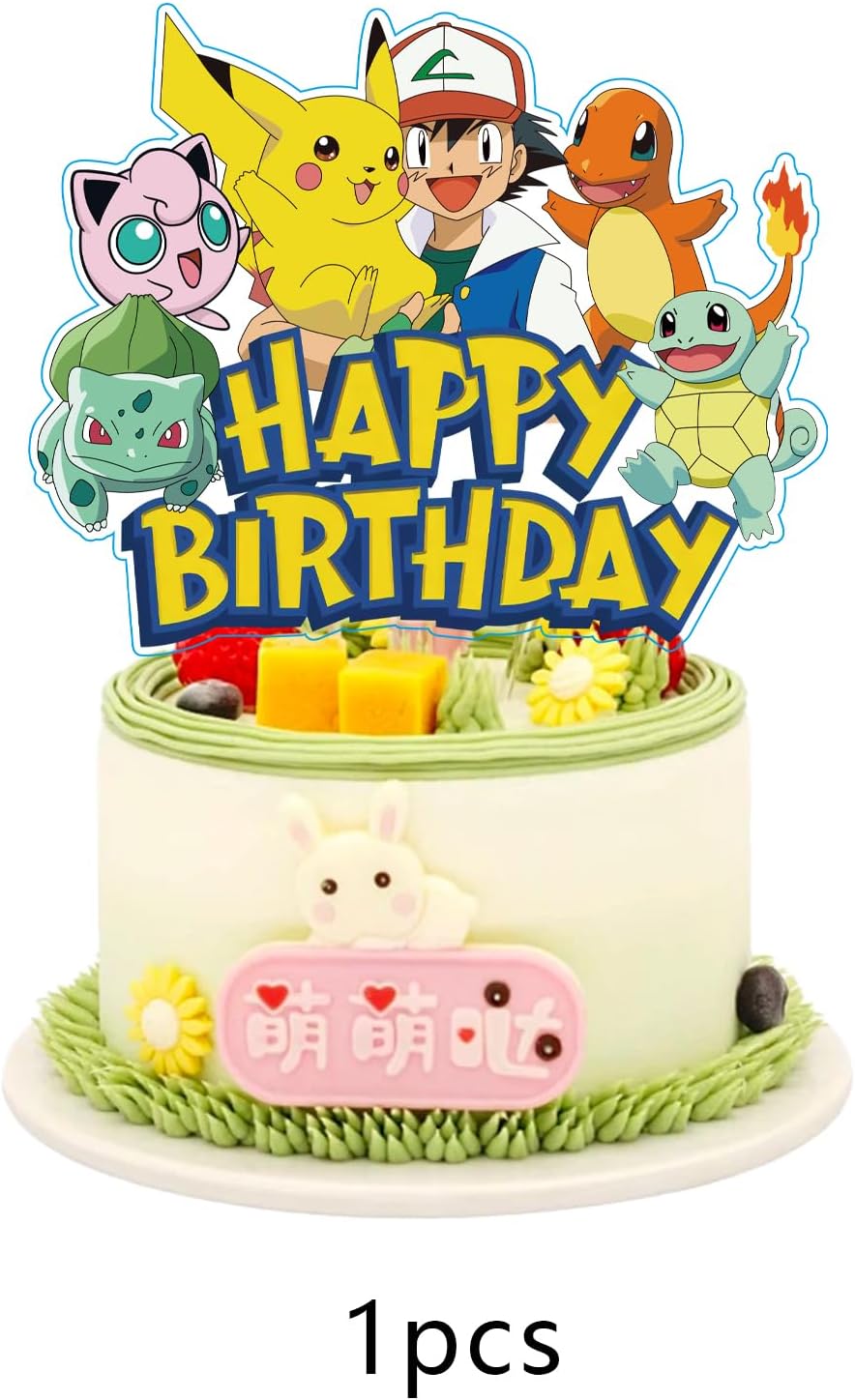 25Pcs For Anime Cake Decorations with 24pcs Cupcake Toppers, 1pcs Happy Birthday Cake Topper, Cartoon Themed Party Supplies, Perfect for Birthday Party Decorations