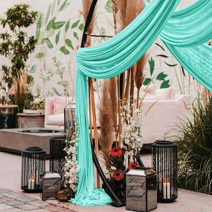 Wedding Arch Draping Fabric 2 Panels 30'' x 18FT Teal Sheer Chiffon Arch Drapery for Photo Booth Bridal Shower Baby Shower Church Decor Newborn Photography Christening Outdoor Party