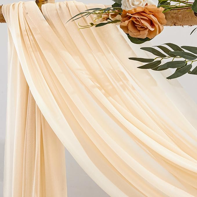 Champagne Wedding Arch Draping Fabric 3 Panels 30'' x 20FT Champagne Drapes Sheer Fabric Backdrop Arch Draping Fabrics for Wedding Ceremony Birthday Party Bridal Shower Decoration