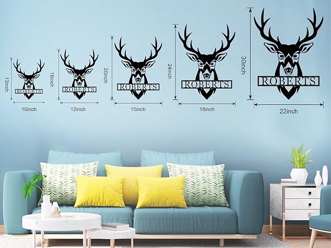 Personalized Deer Head Metal Sign | Christmas Deer | Custom Metal Deer Sign | Deer Antlers Sign | Outdoor Wall Decor | Last Name Sign | Deer Monogram | Wall Decor Rustic Home | Housewarming Gifts