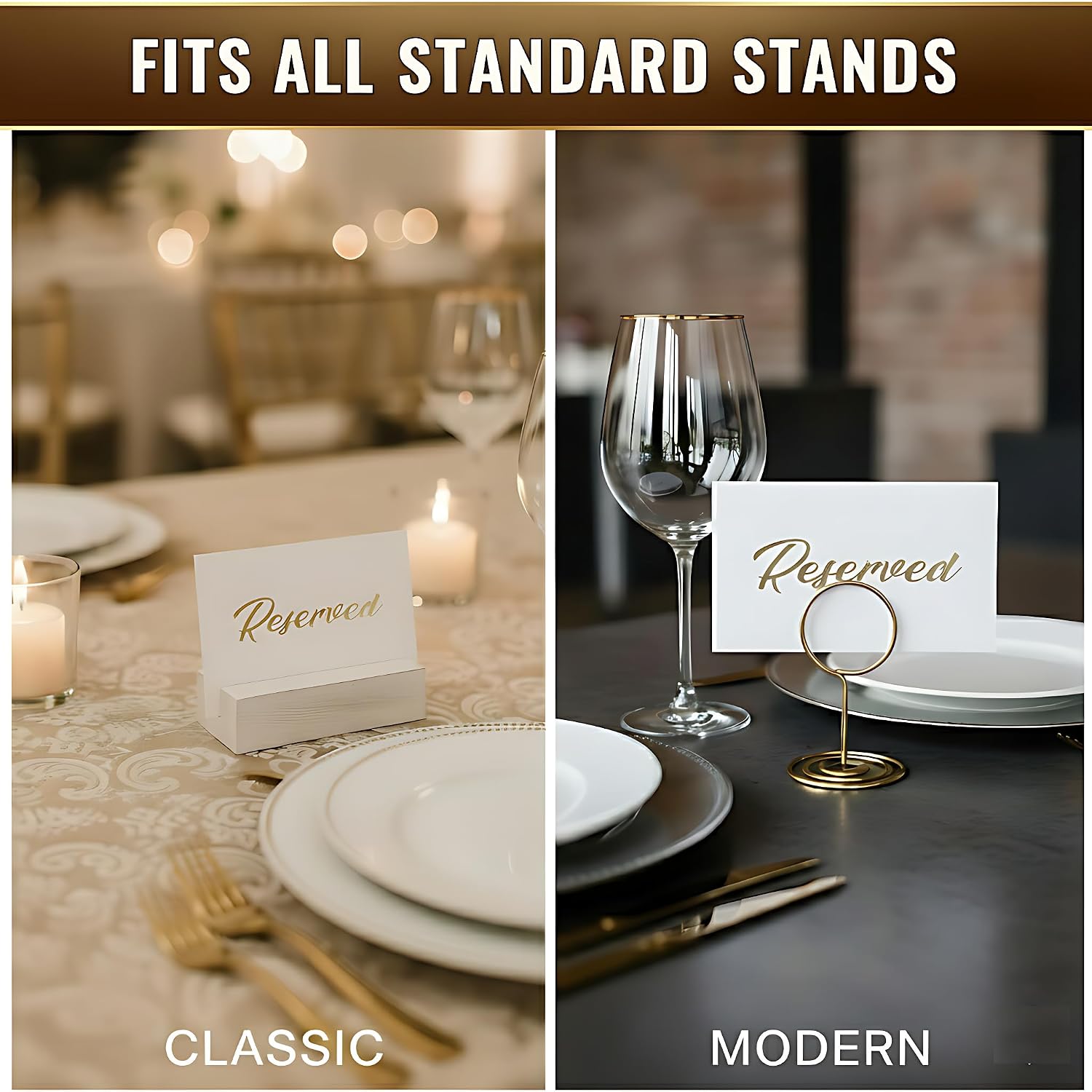 10 Pack Gold Reserved Table Signs for Wedding Receptions 3x4 inch - Double Sided Reserved Signs for Tables - Freestanding Reserved Cards for Tables - Table Reserved Sign for Restaurants & Parties