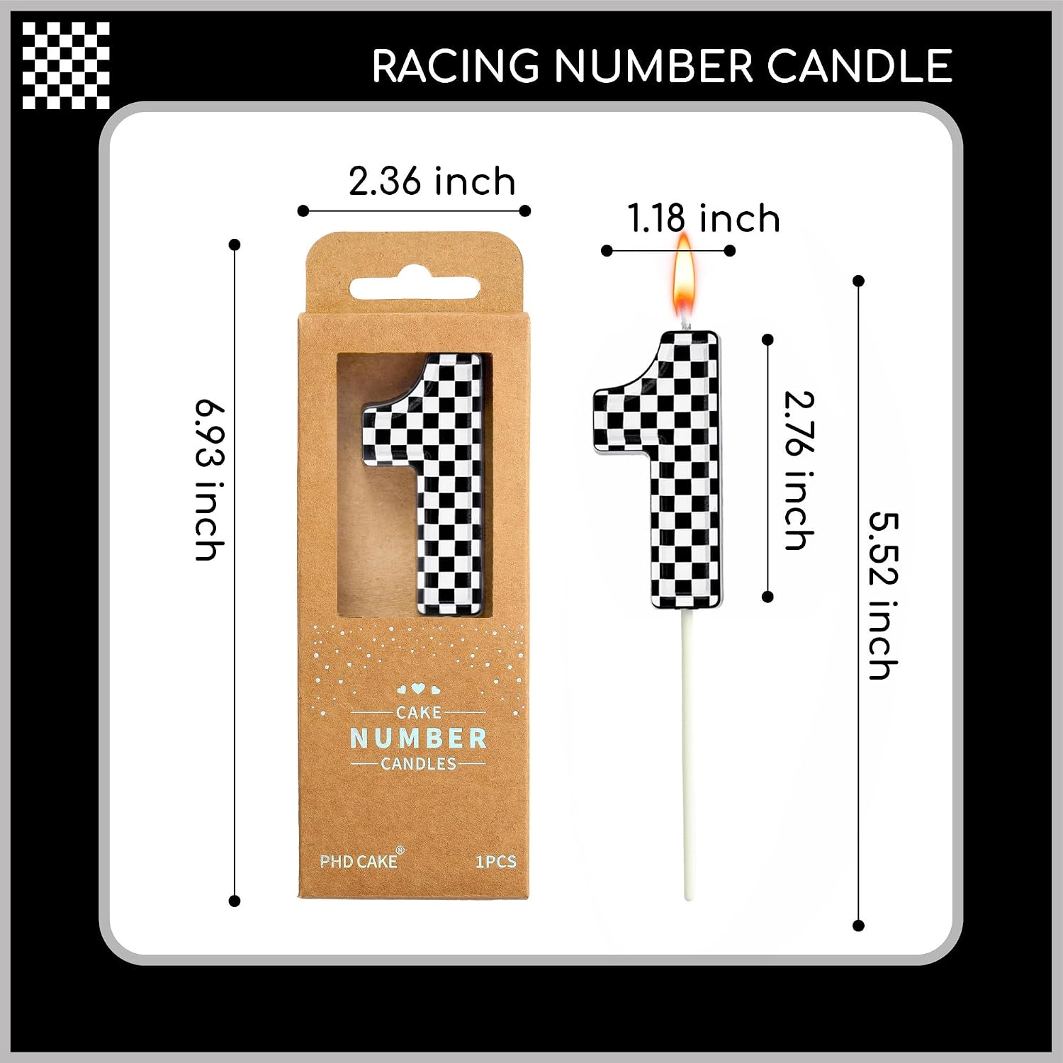 PHD CAKE 2.76 Inch Number 1 Racing Birthday Candles, Cool Racing Themed Number Candles, Cake Number Candles, Party Celebration, Style Candle