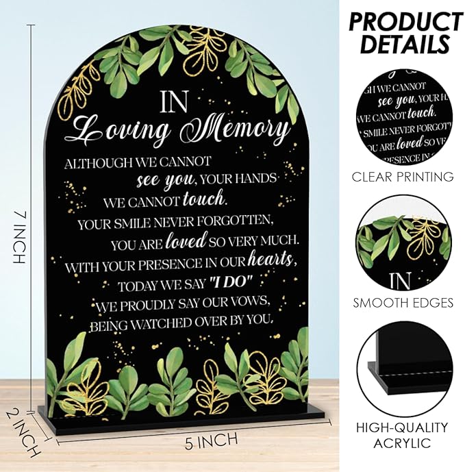 Black In Loving Memory Wedding Sign, In Memory Wedding Sign for Engagement Bridal Shower Decor fo Ceremony Reception, Weddings Table Acrylic Sign