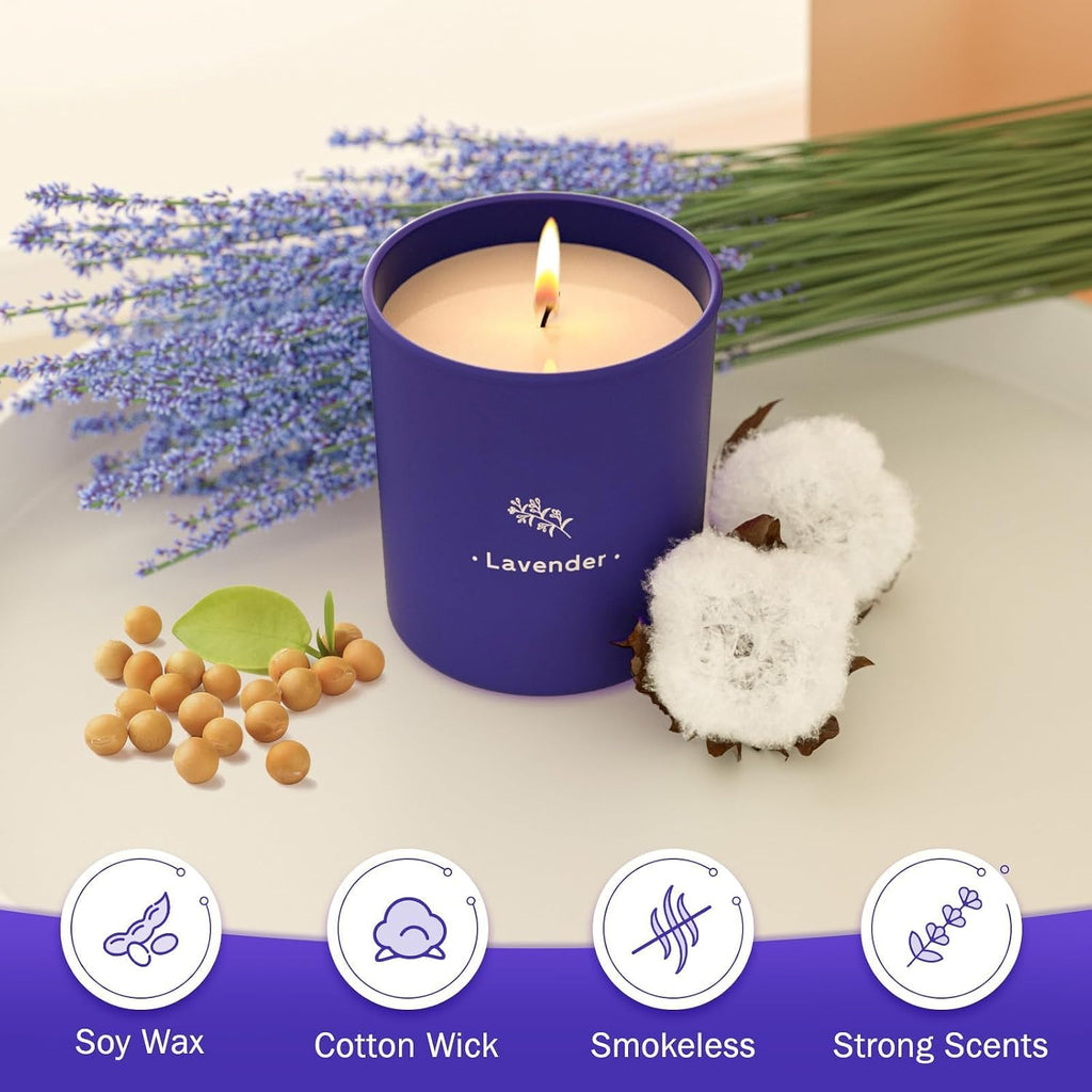 Lavender Candles for Home Scented, 8 oz Scented Candles Present, Purple Jar Wax, Made with Soy for Women, 45 Hour Long-Lasting Burn for Christmas Mom Girl Birthday Christmas Giving - 1 Pack