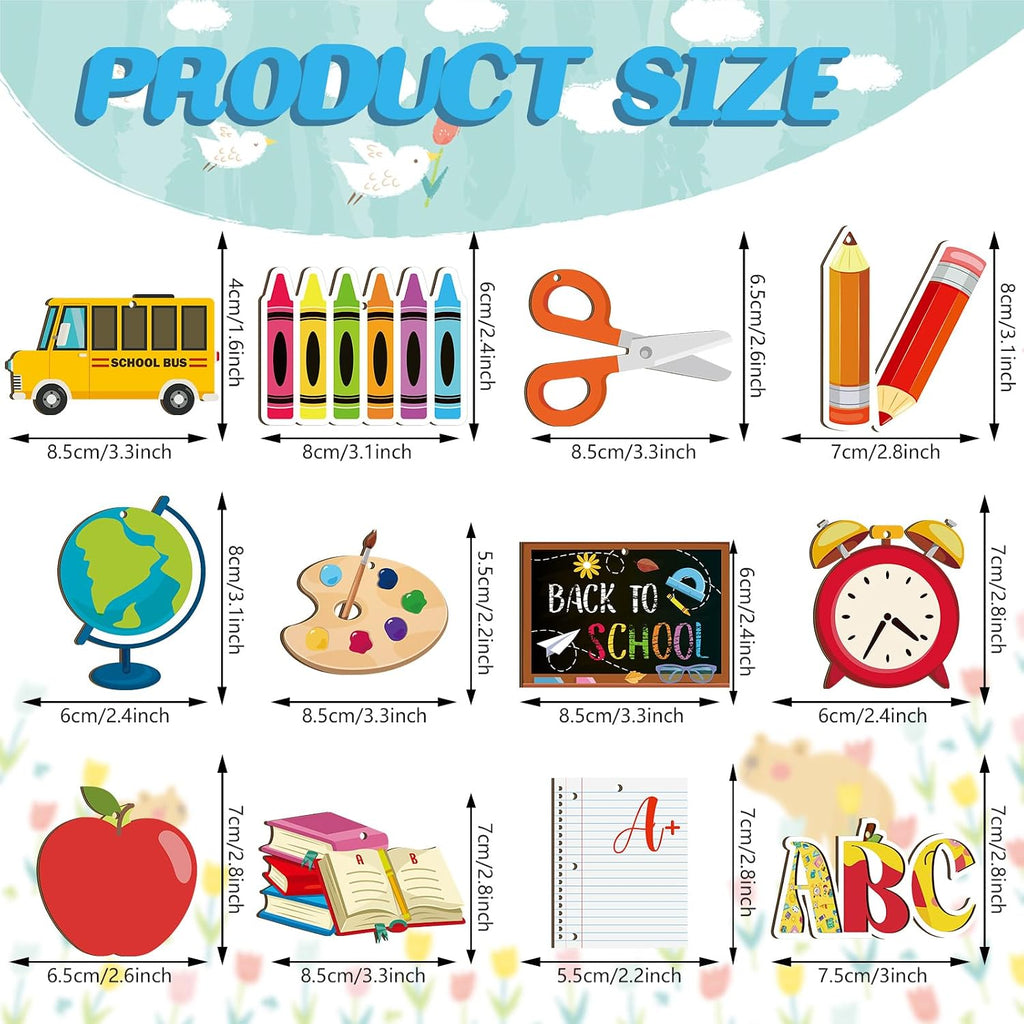 36 Pcs Back to School Ornaments for Tree Wooden Back to School Tree Decorations First Day of Schools Hanging Ornament Teacher Book Pencil Wood Pendant Cutouts for Classroom Window Party Decor