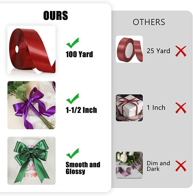 NESCCI 100 Yards Ribbon,1-1/2 Inch Purple Satin Ribbon,Single Face Satin Ribbons,Perfect for Gift Wrapping,Wedding Decoration,Handmade Bows,Wrapping Bouquet, Halloween, Christmas