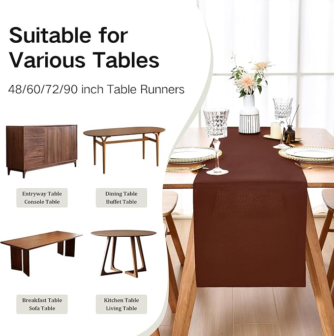 Farmhouse Chocolate Table Runner Dining Table Runners 90 Inches Long Coffee Table Runner for Dresser Living Room Bedroom Holiday Party Banquet 12X90 Inch