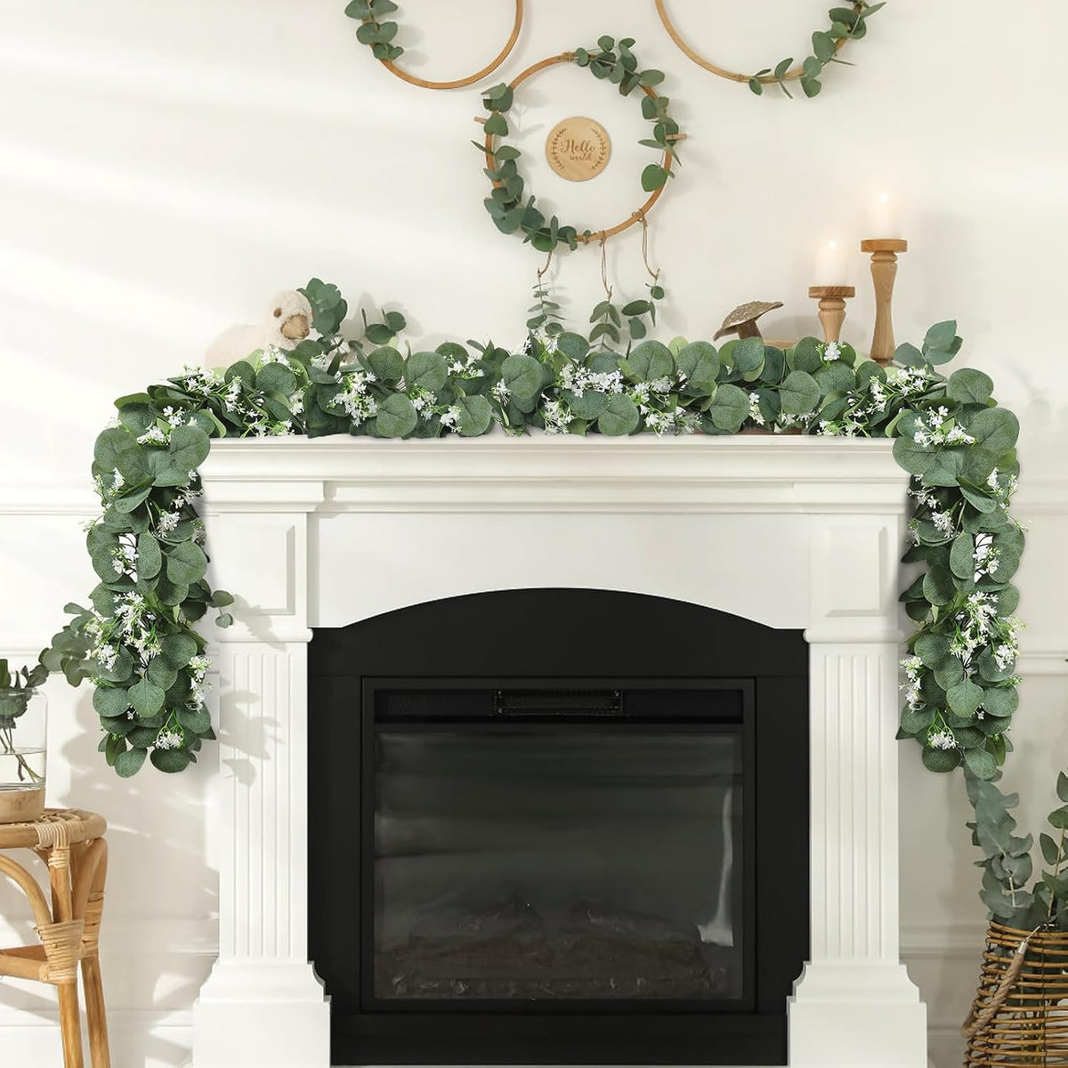 eucalyptus garland with white flowers 4 packs 5.9ft showing dimensions