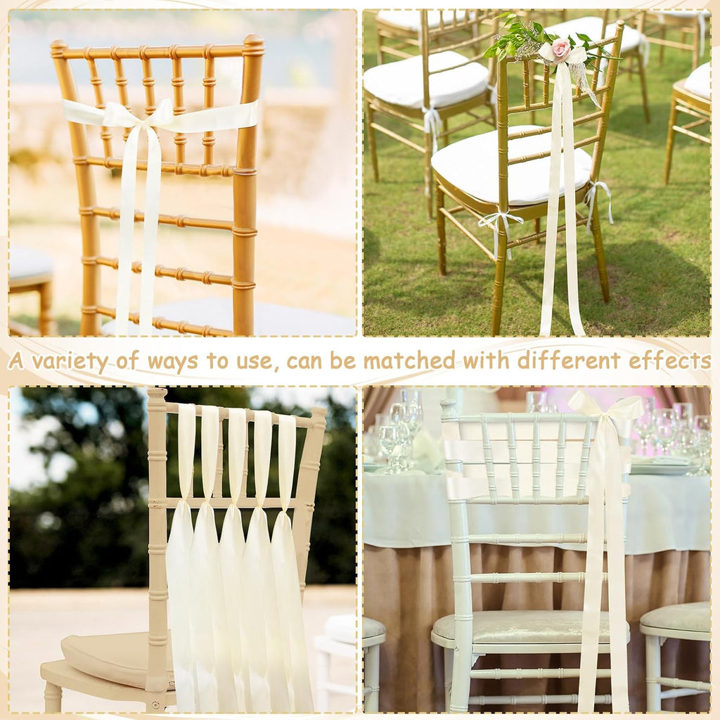 Daifunli Ivory White 24 Pcs Wedding Bows Aisle Decorations Satin Bows for Chairs Decor Pew Decorations Elegant Ceremony Ribbons for Wedding Background Church Bridal Shower Marriage Ceremony