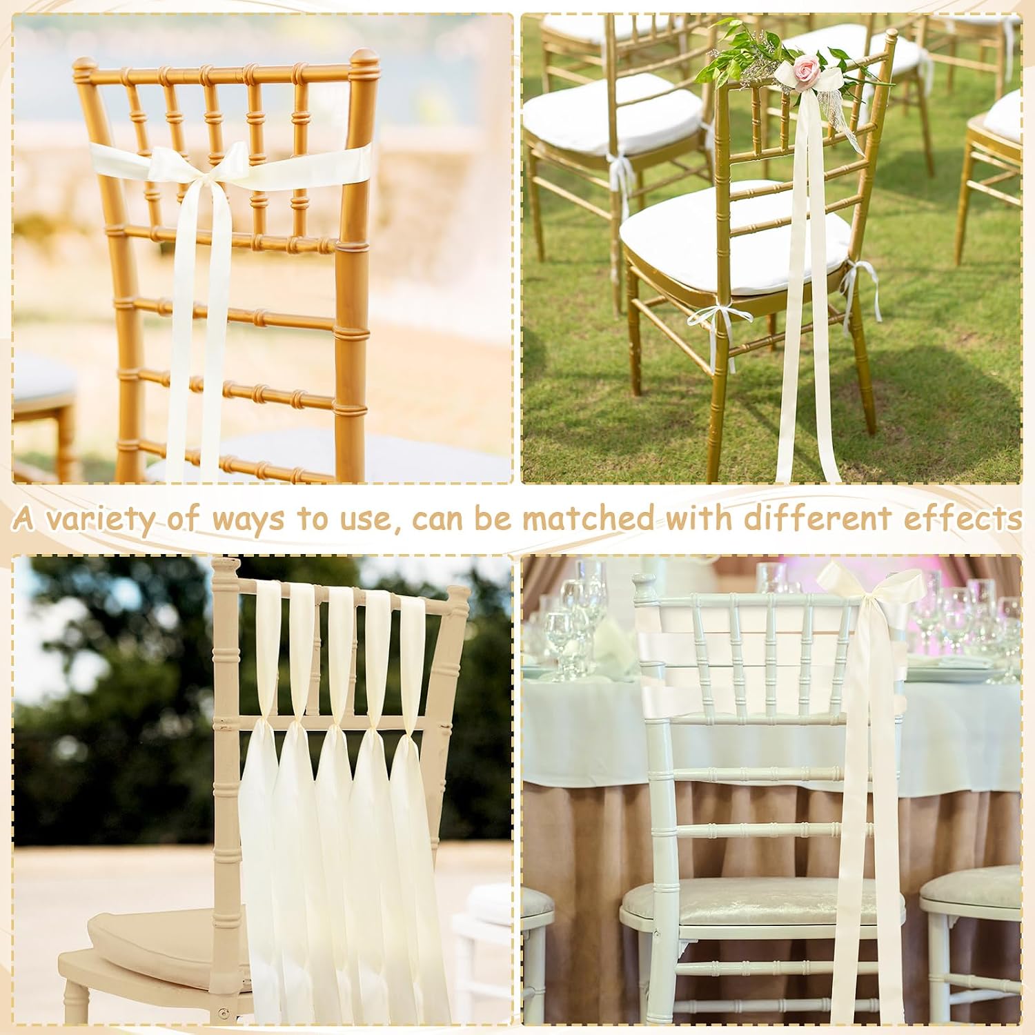 Daifunli Ivory White 24 Pcs Wedding Bows Aisle Decorations Satin Bows for Chairs Decor Pew Decorations Elegant Ceremony Ribbons for Wedding Background Church Bridal Shower Marriage Ceremony