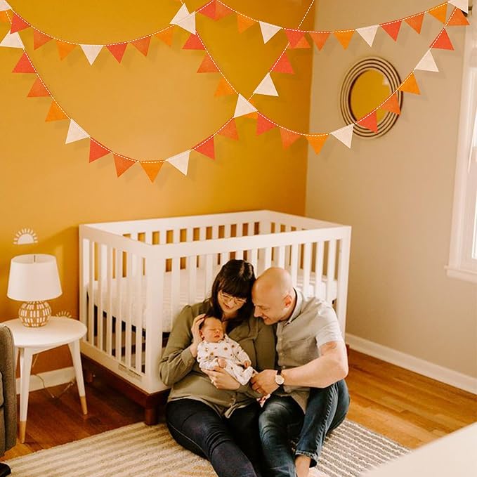Orange Party Decorations - Ombre Felt Hanging Triangle Mini Bunting Pennant Banner Flag for Birthday Wedding Baby Shower Fall Autumn Thanksgiving Harvest Party Classroom Nursery Decor