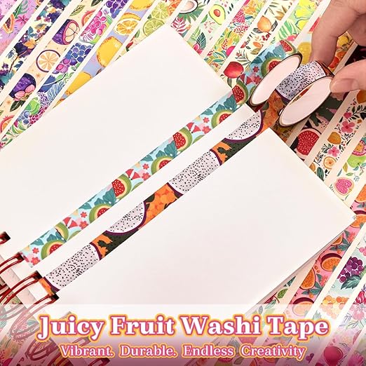 48 Rolls Fruit Theme Washi Tape Set, Writable Decorative Tapes for Scrapbooking, Bible Journaling, Bullet Journaling, 0.39"x79" per Roll