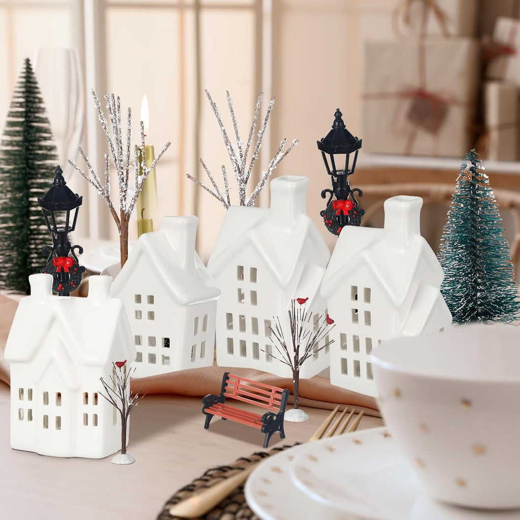 ceramic christmas village sets with led light winter, package contents
