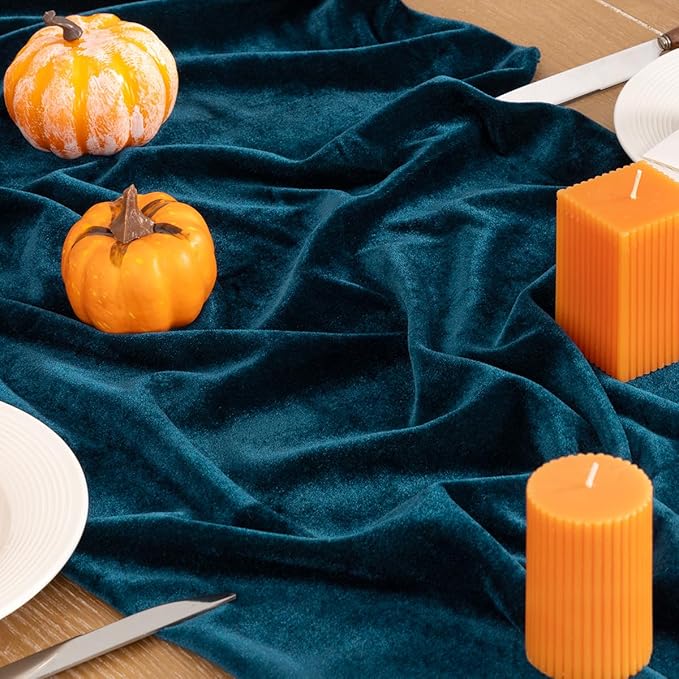 Peacock Green Velvet Table Runner 3 Pack Fall Thanksgiving Turquoise Table Runners 20 x 120 Inch Luxurious Elegant Velvet Fabric Table Decor for Christmas Dinner Wedding Bridal Baby Shower