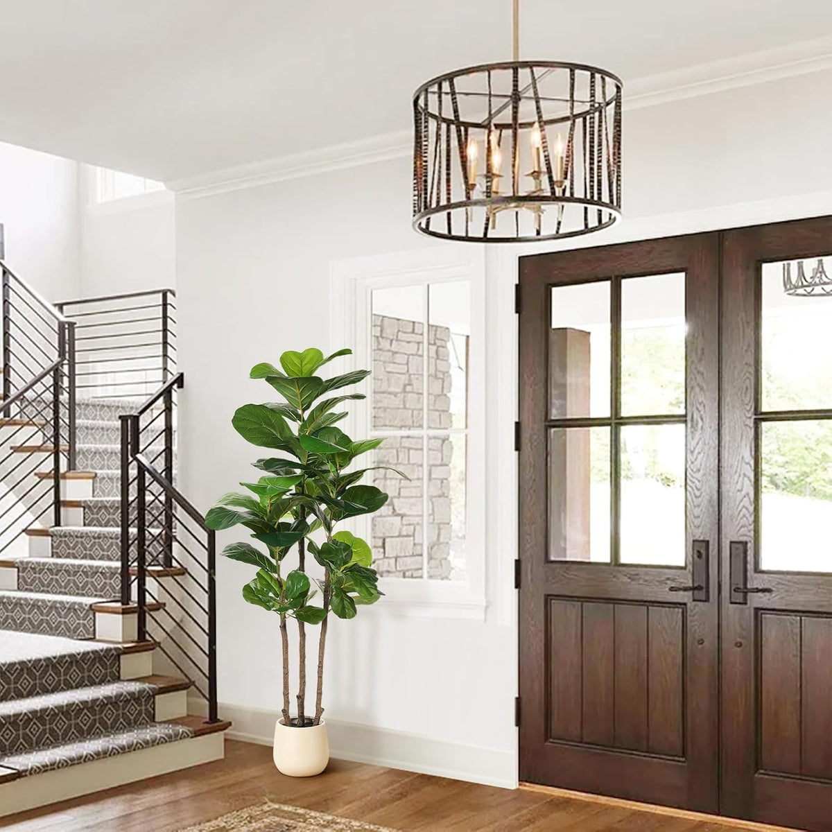 realead 5ft artificial fiddle leaf fig tree with on a desk or shelf