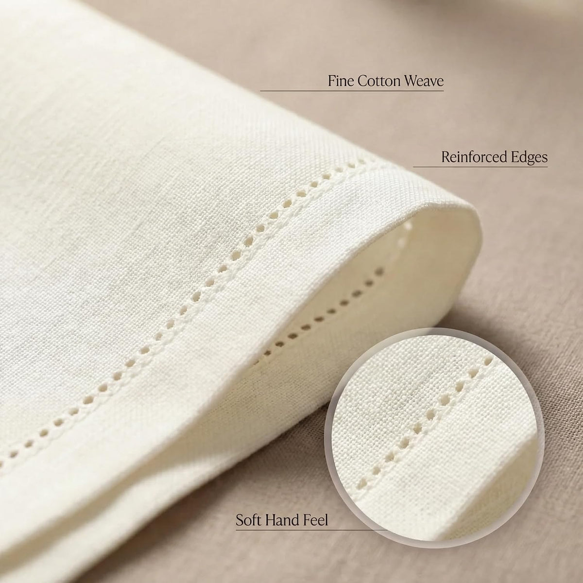 Urban Villa Cloth Napkins Ivory Hemstitch Dinner Napkins Set of 12 (20X20) 10...