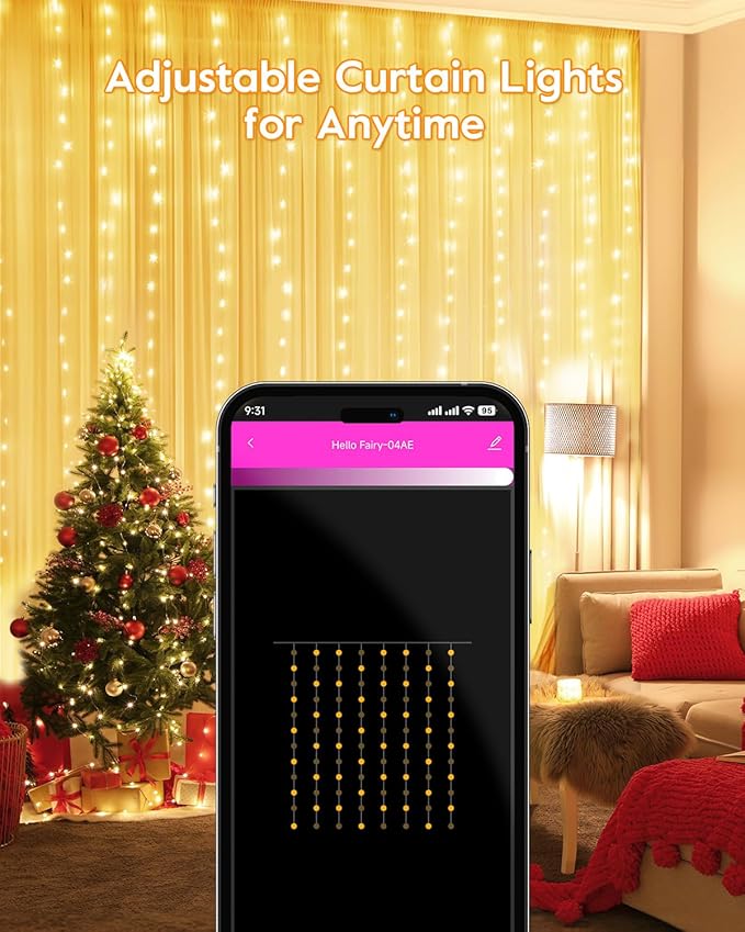 Brightown Smart Curtain Lights - 9.8ft 300 LED Window Smart String Light with APP and Remote, 8 Modes, USB Plug in, Waterproof Fairy Lights for Bedroom, Indoor, Weddings, Party, Christmas Decorations