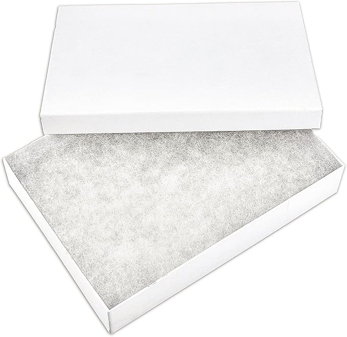 TheDisplayGuys - 25-Pack #53 Kraft Paper Cardboard Gift Boxes/Jewelry Cases w. Cotton Padding & Lid - Matte White - (5.4" x 3.9" x 1.0")