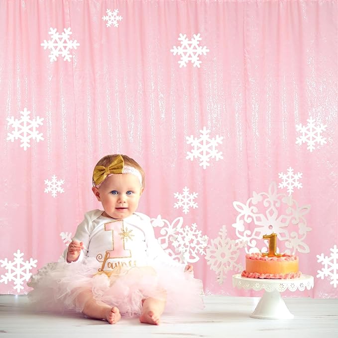 ShinyBeauty Baby Pink Curtains 2FTx8FT 4 Panels Sequin Backdrop Photo Backdrops Shimmer Wall Background Glitter Curtain for Baby Shower Sequins Backgrounds