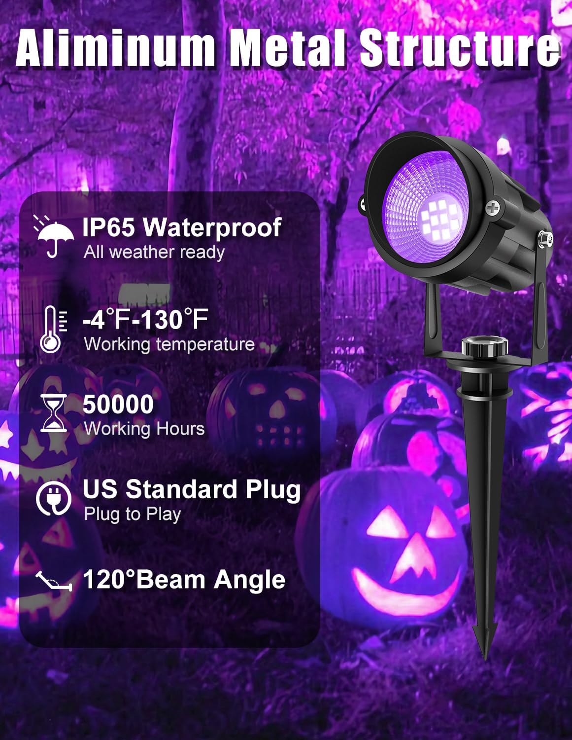 Halloween Outdoor Black Light Spotlight, LED Black Lights Waterproof Landscap...
