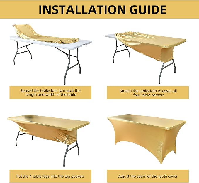 2-Pack 8ft Spandex Table Covers for Rectangle Folding Tables - Washable Elastic Tablecloth - Ultimate Fitted Table Protector for Birthday Parties, Trade Shows, Banquet