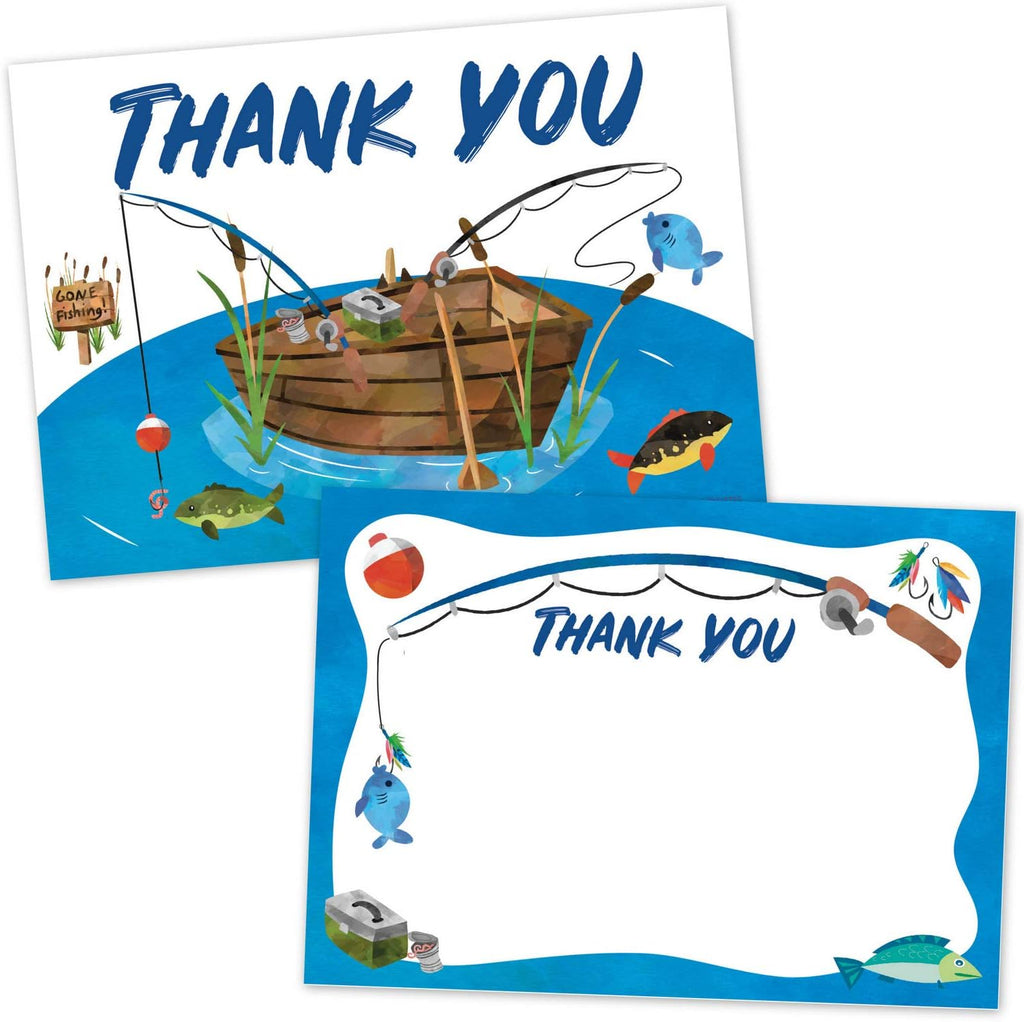 Old Blue Door Invites Fishing Thank You Cards (20 Count with Envelopes) - Fishing Birthday Thanks for Kids and Adults