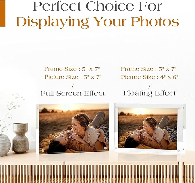 TWING 30 Pack 5x7 Acrylic Picture Frames Bulk, 10+10MM 5 By 7 Magnetic Photo Frame Horizontal Magnet Double Sided Acrylic Frames Set, 7 x 5 Clear Magnetic Block Picture Frame Desktop Display, Gift
