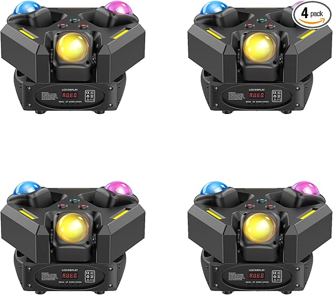 4-Pack Moving Head Stage Lights 9 X 10W LED DJ Lighting with DMX Mode Sound Stage Lighs and Parties Lights Activated for Party Wedding Concert Disco DJ Concert Show