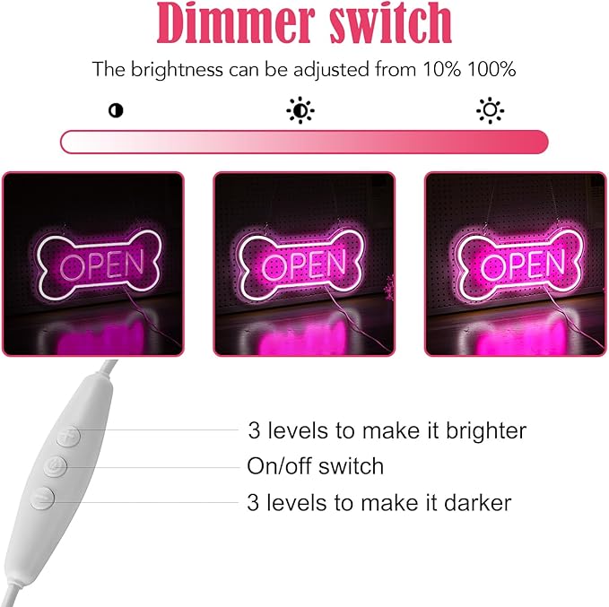 Led Neon Open Sign For Business, Dog Bone Neon Sign Art Pet Shop, Welcome Sign For Business Walls Window Bar Salon Art Hotel Wall Decor