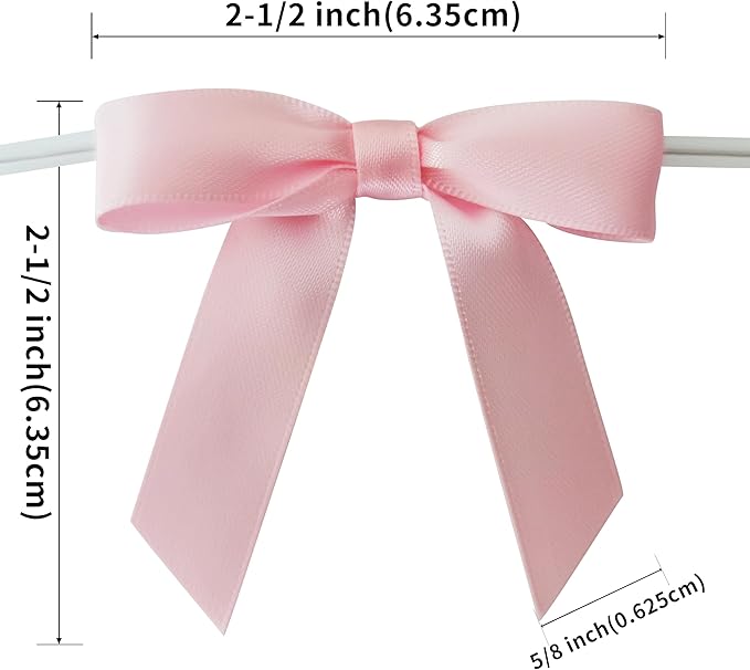 50pcs 2.5" Light Pink Polyester Satin Ribbon Bows with Twist Ties for Gift Wrapping Packing Easter Rabbit Decoration (Lt.Pink)