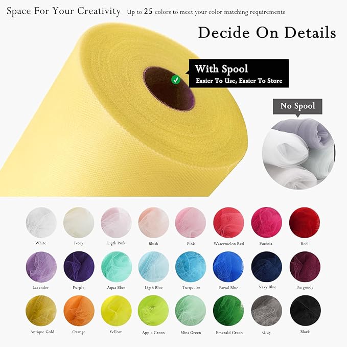 Yellow Cream Tulle Fabric Rolls 54 Inch by 40 Yards Tulle Bolt Spool for Wedding Decorations DIY Tutu Baby Shower Table Skirt Ceiling Decor Birthday Party Craft Supplies