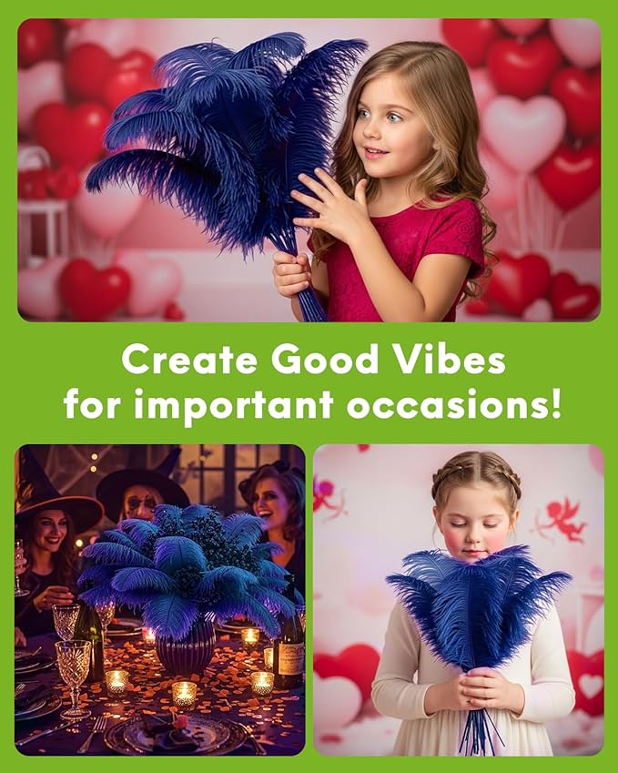 NEWONG 30pcs Navy Blue Ostrich Feathers Natural Bulk 8-10inch(20-25cm) Vase Craft Wedding Home Party Centerpieces Christmas Day Decoration