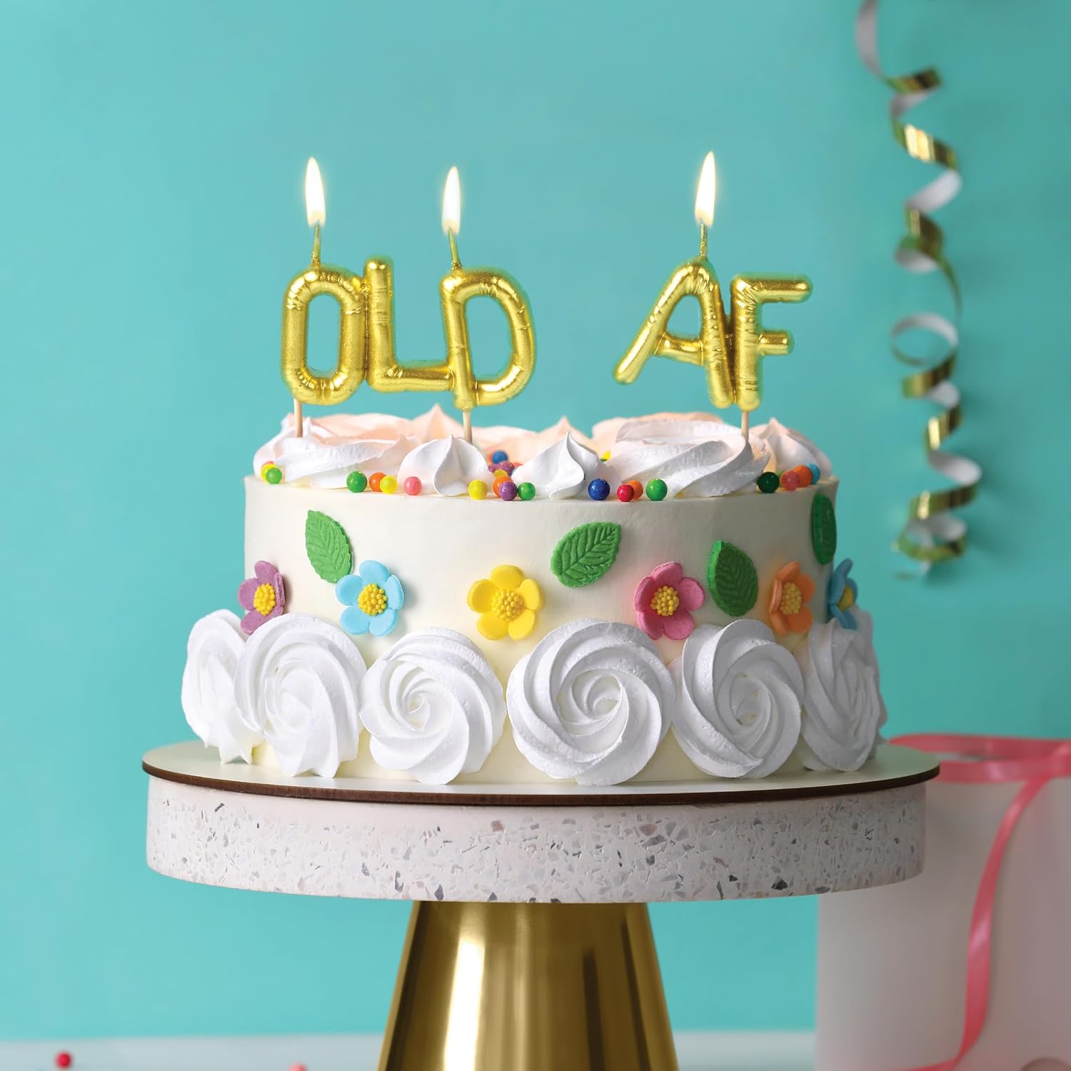 Genuine Fred Lighten UP Party Candles, Old AF, Metallic Gold Balloon-Style Letter Candles, Hilarious Candles for Retirement Celebrations and Milestone Birthdays