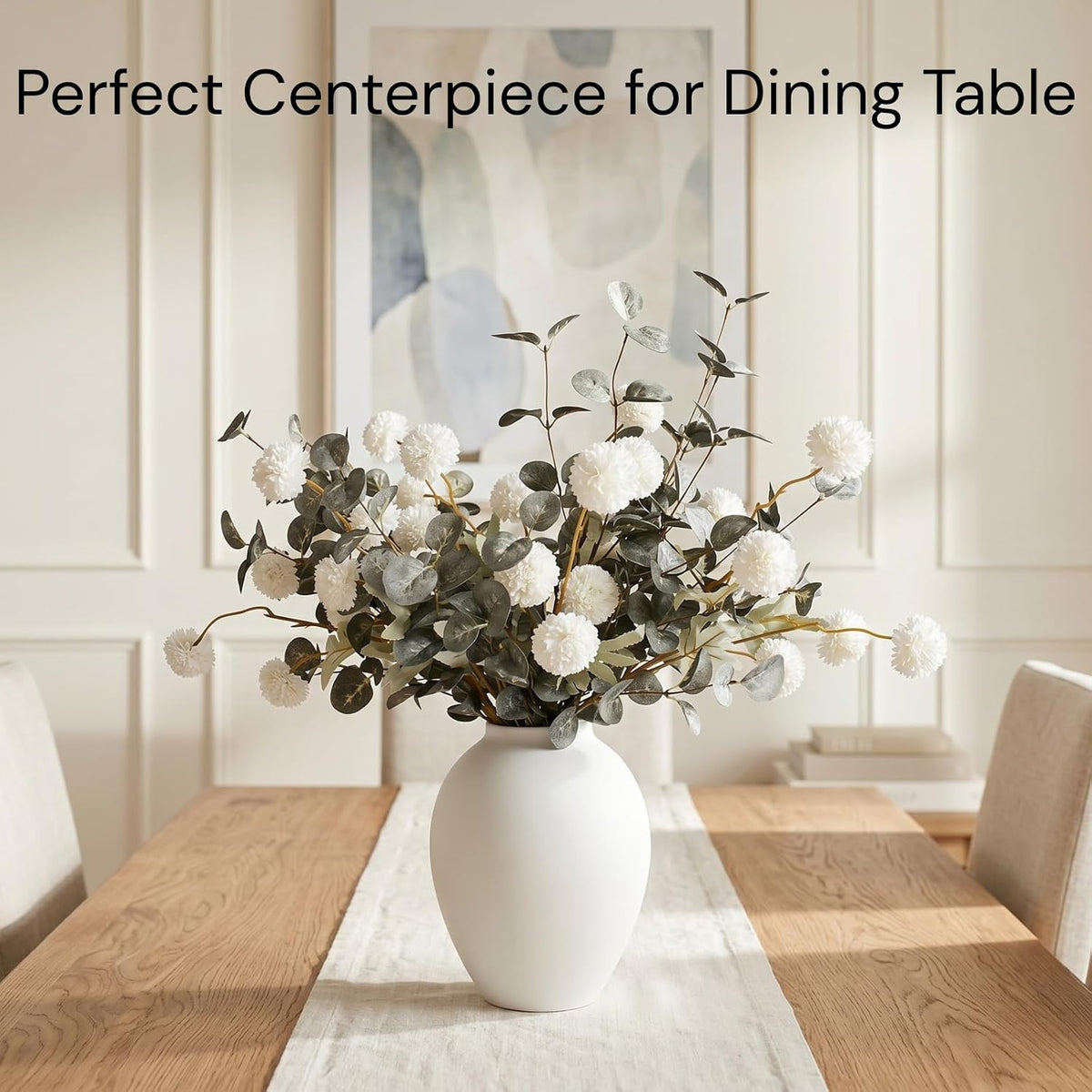 artificial floral arrangements with vase, centerpiece for dining, close-up detail