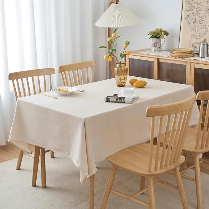 NLMUVW Linen Tablecloth for Rectangle Table - Textured Table Cloth Water Resistant Farmhouse Burlap for Kitchen Dining Café,Champagne, 54 x 90 Inch