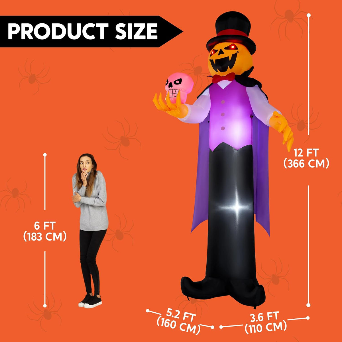 Joiedomi 12FT Giant Halloween Inflatable Pumpkin Ghost Vampire with Skull, Ha...